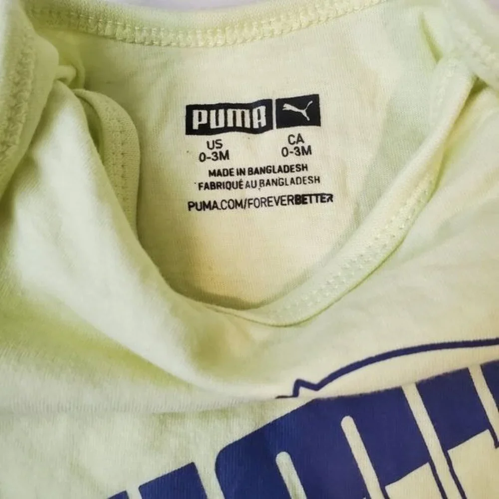 Puma 0-3 Months 4 Bodysuits‎ Short Sleeve logo striped yellow green blue